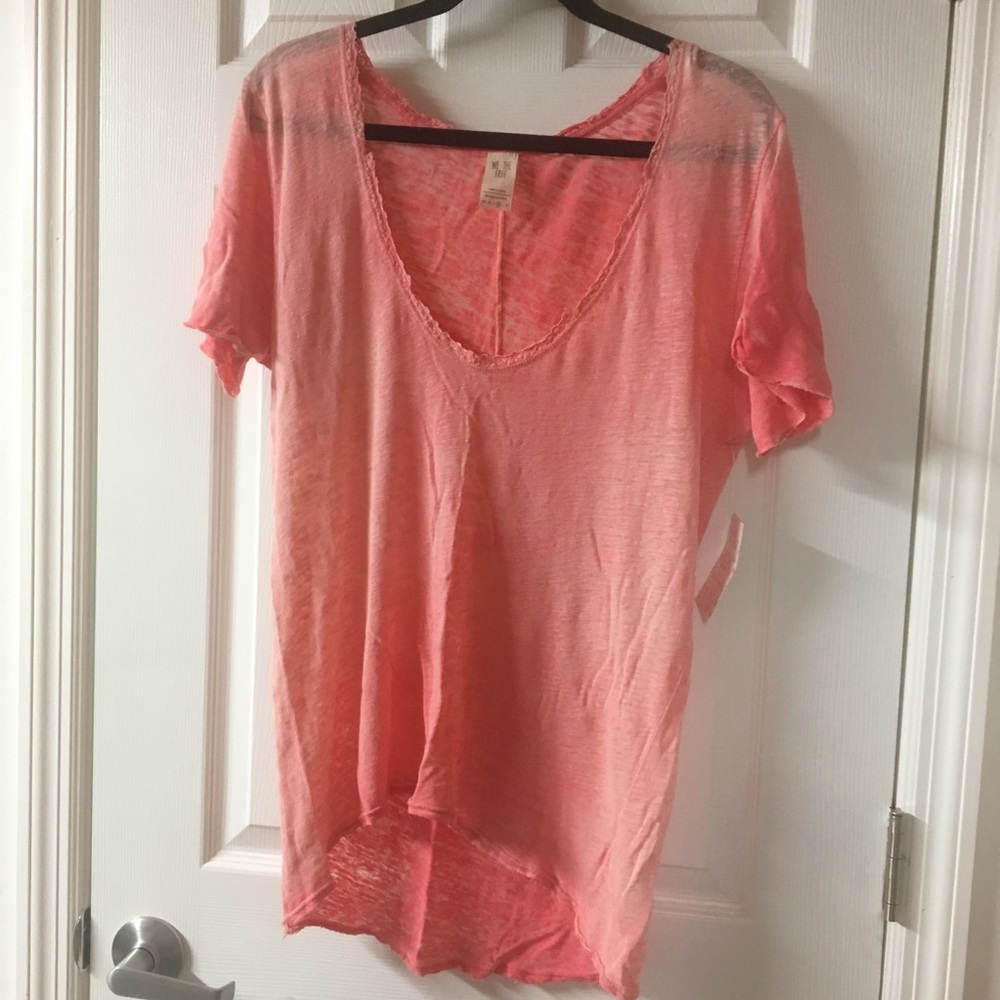 Free People coral distressed hi-lo tee NWT - Picture 2 of 3